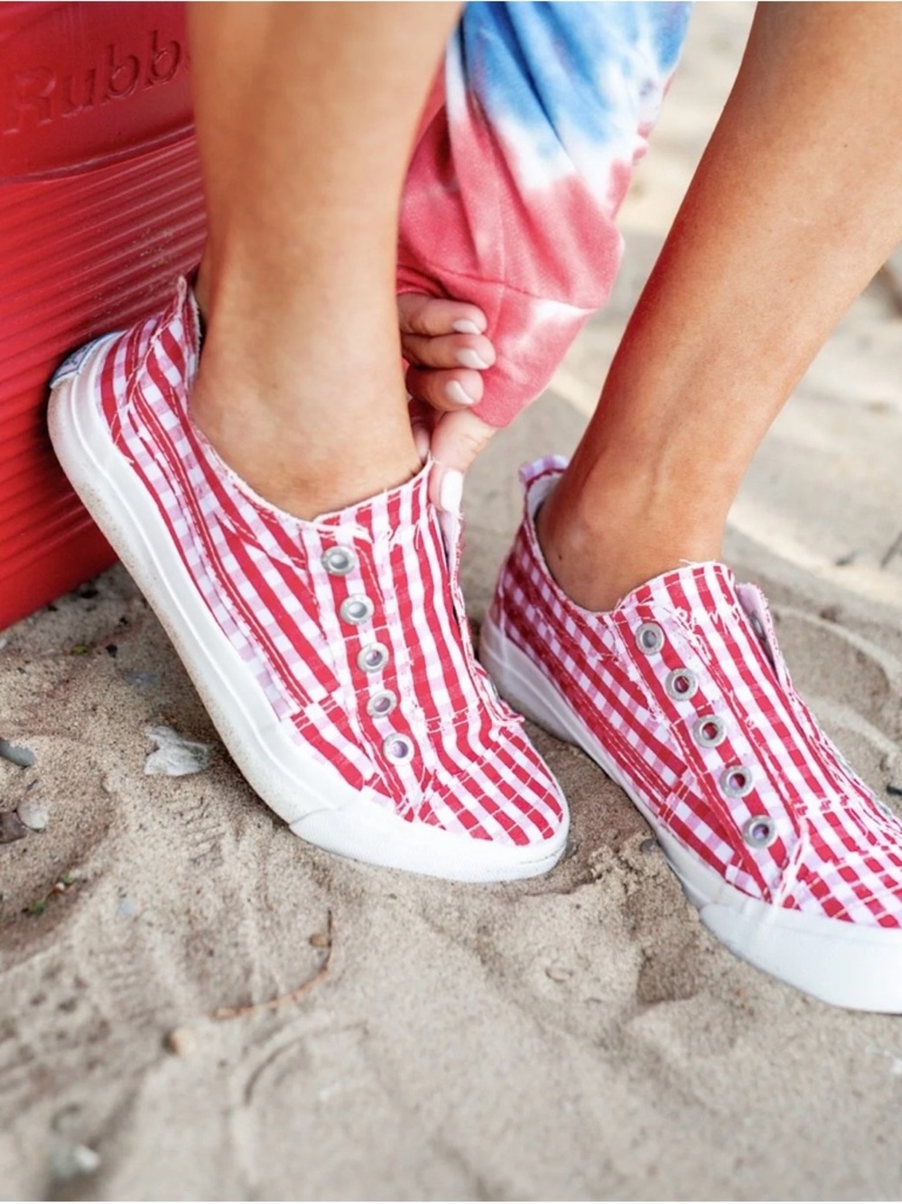 Women’s Red Gingham Slip-On Canvas Sneakers